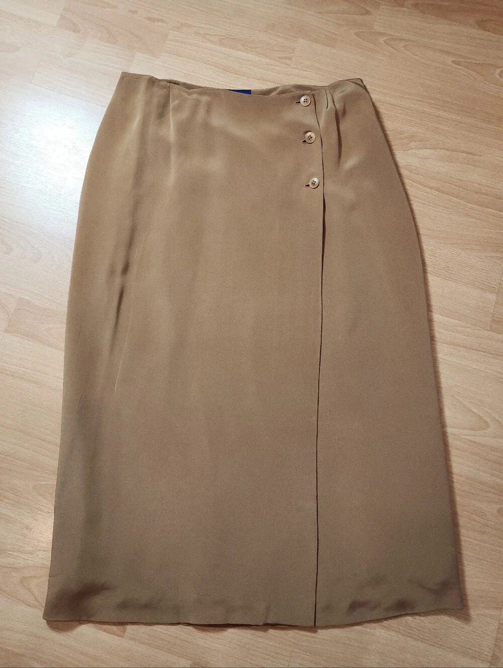 100% Silk Wrap Maxi Skirt Golden Brown Bronze Tan Charter Club Women's Size 16